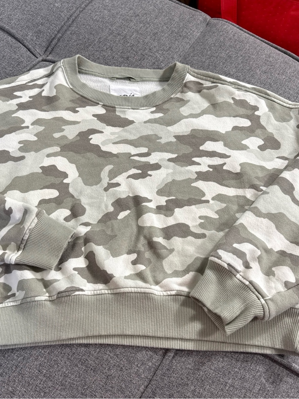 Womens Small Camo Cropped Crewneck Sweatshirt Sage Green Cream Oversized